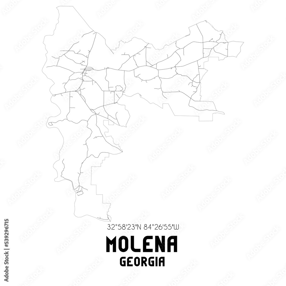 Molena Georgia. US street map with black and white lines.