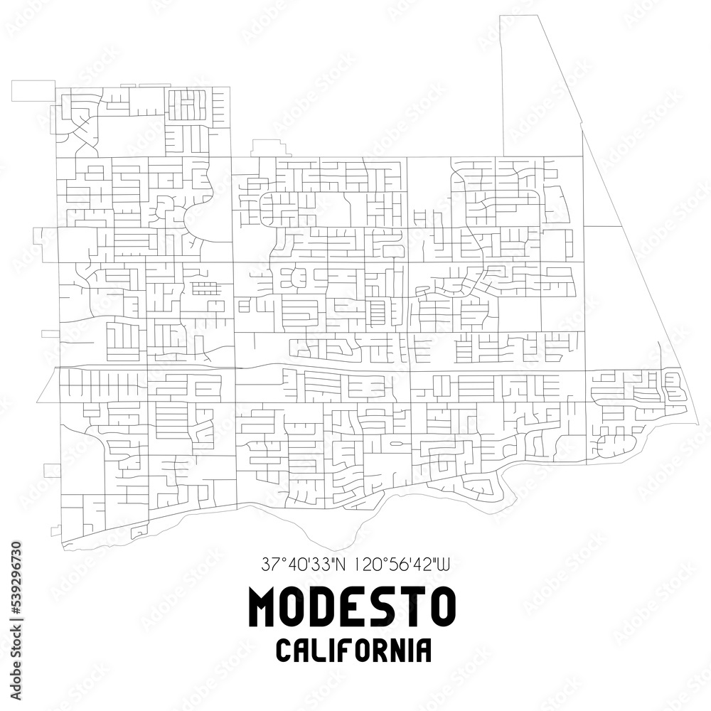 Modesto California. US street map with black and white lines. Modesto California. US street map with black and white lines.