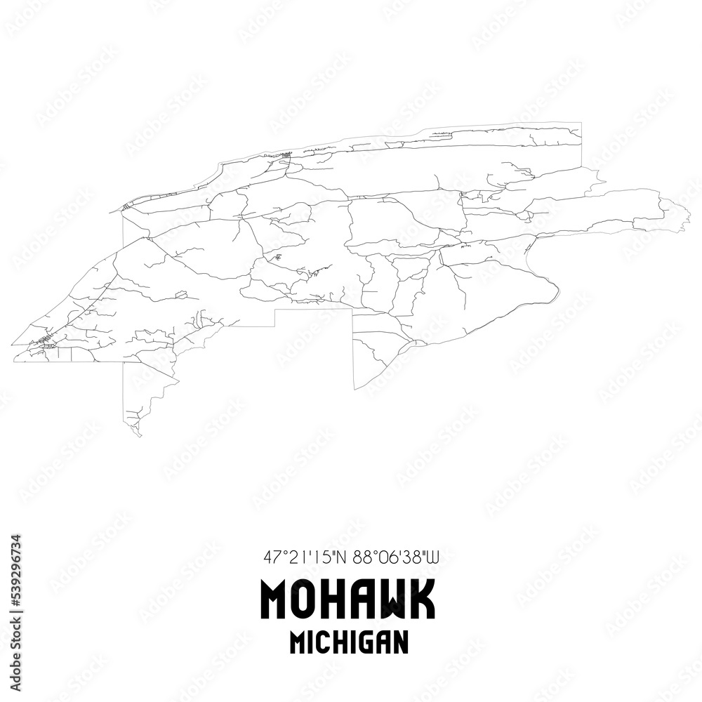 Mohawk Michigan. US street map with black and white lines.