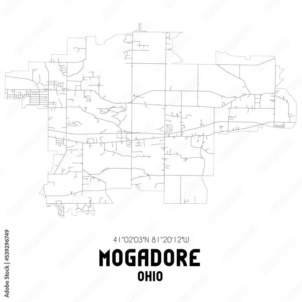 Mogadore Ohio. US street map with black and white lines.