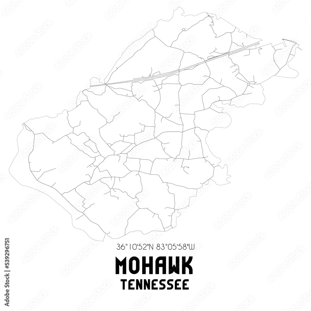 Mohawk Tennessee. US street map with black and white lines.