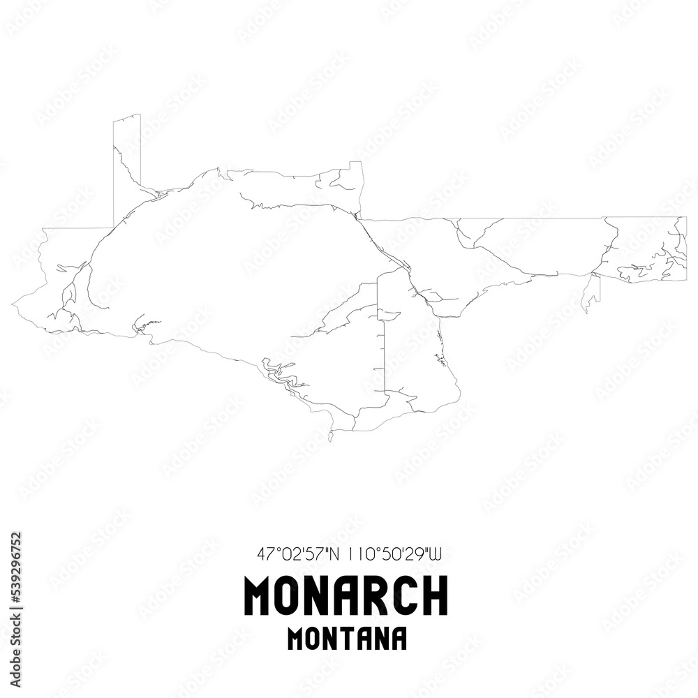 Monarch Montana. US street map with black and white lines.