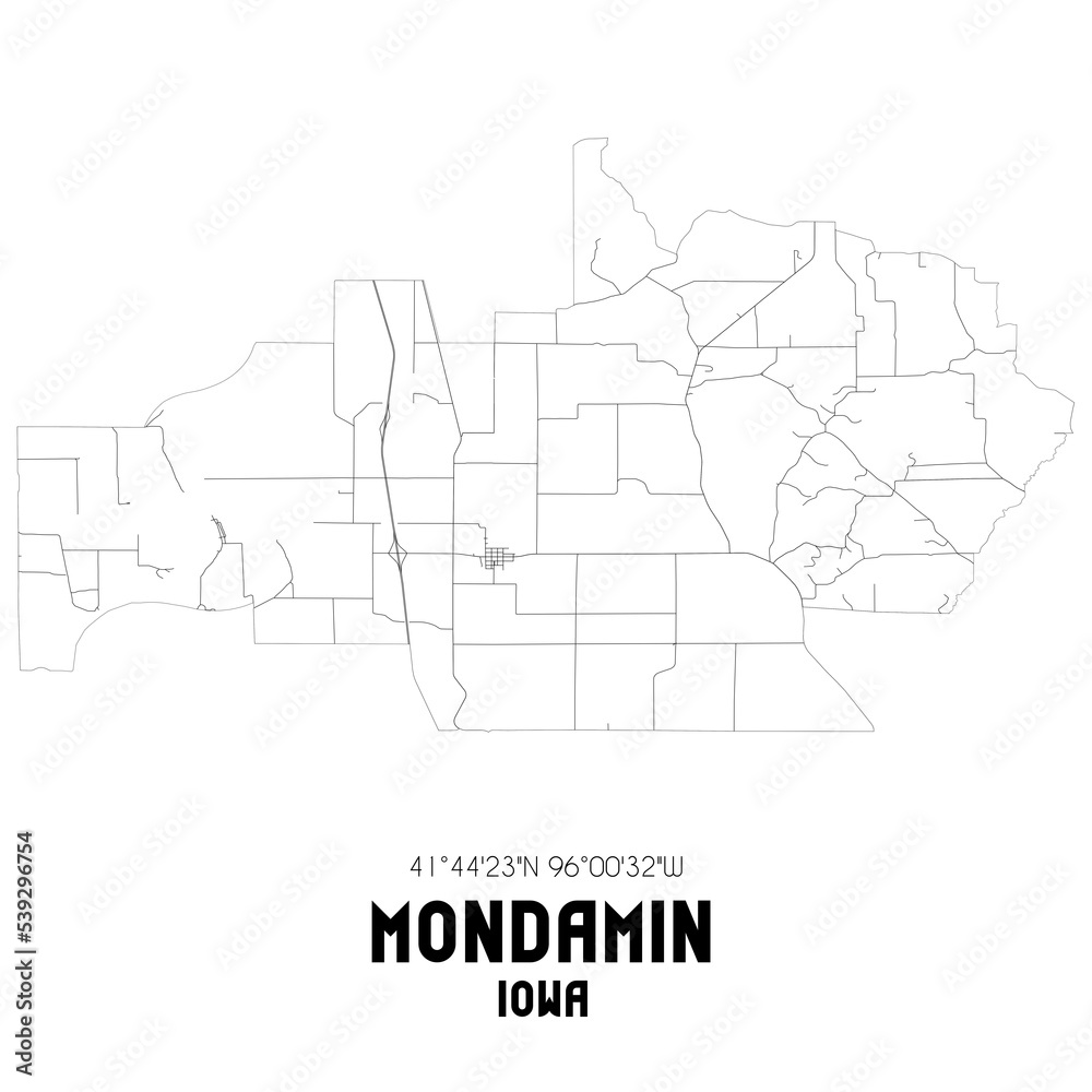 Mondamin Iowa. US street map with black and white lines.