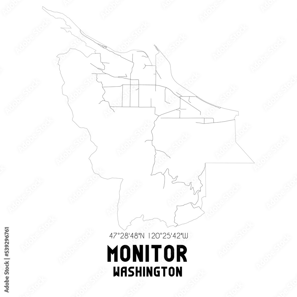 Monitor Washington. US street map with black and white lines.