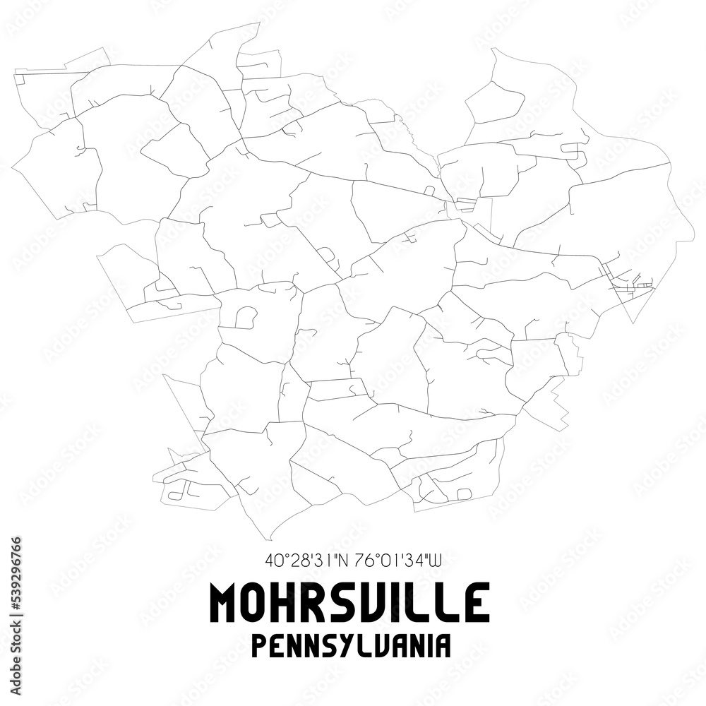 Mohrsville Pennsylvania. US street map with black and white lines.