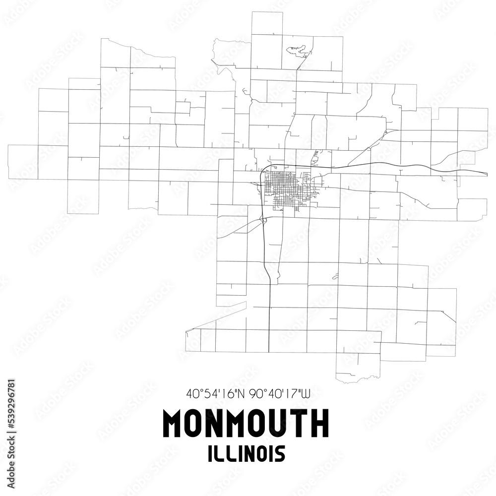 Monmouth Illinois. US street map with black and white lines.