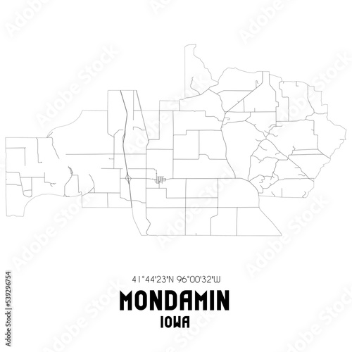 Mondamin Iowa. US street map with black and white lines.