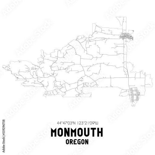Monmouth Oregon. US street map with black and white lines.