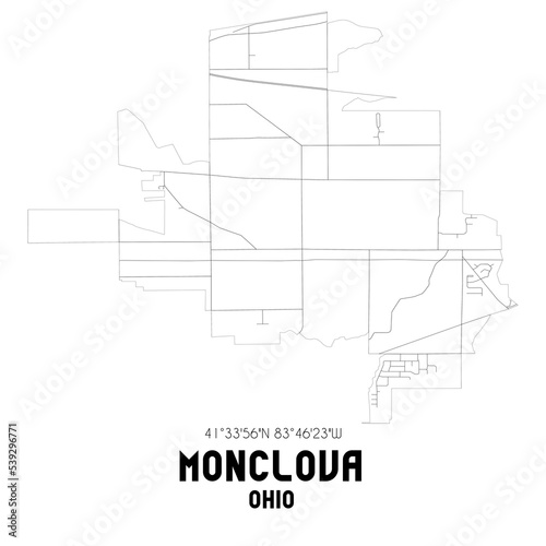 Monclova Ohio. US street map with black and white lines.