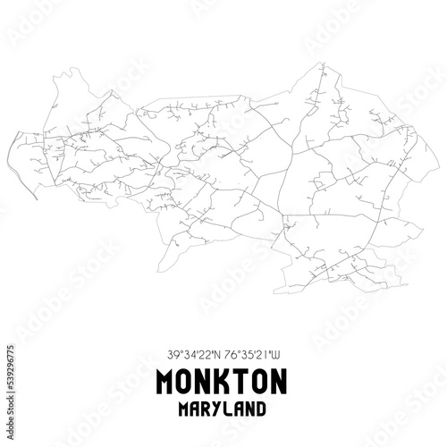 Monkton Maryland. US street map with black and white lines. photo