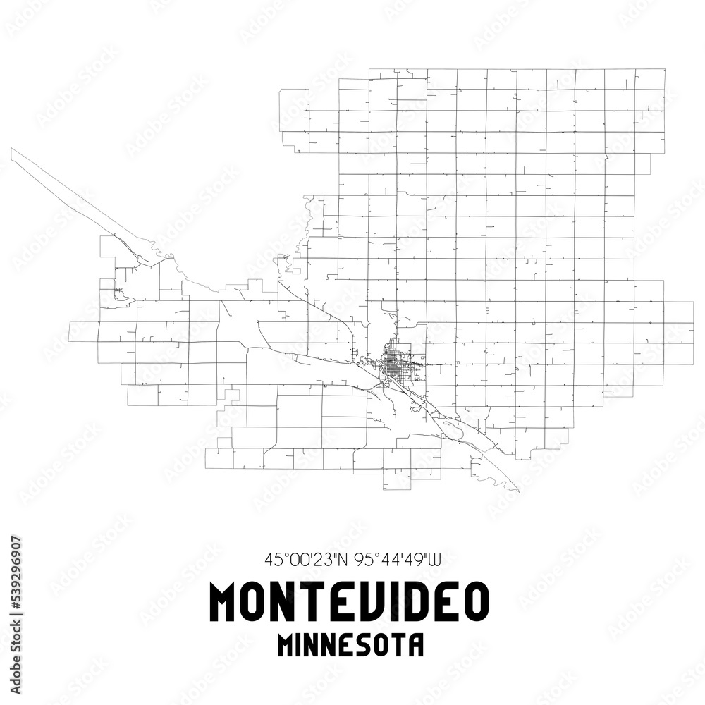 Montevideo Minnesota. US street map with black and white lines.