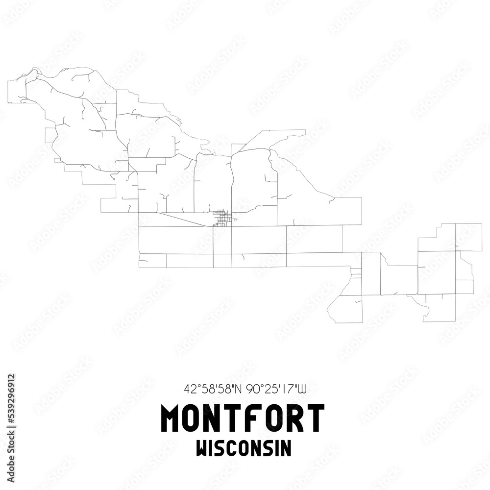 Montfort Wisconsin. US street map with black and white lines. Montfort Wisconsin. US street map with black and white lines.