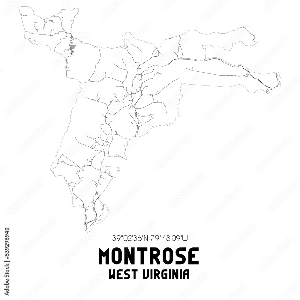 Montrose West Virginia. US street map with black and white lines.