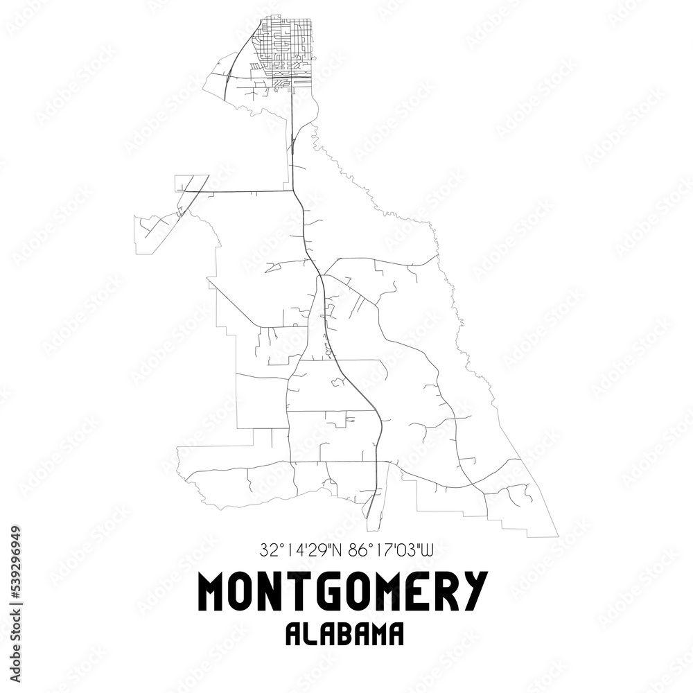 Montgomery Alabama. US street map with black and white lines. Montgomery Alabama. US street map with black and white lines.