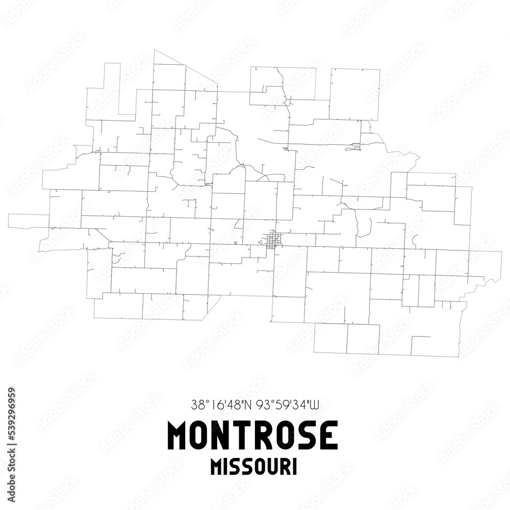 Montrose Missouri. US street map with black and white lines. Montrose Missouri. US street map with black and white lines.