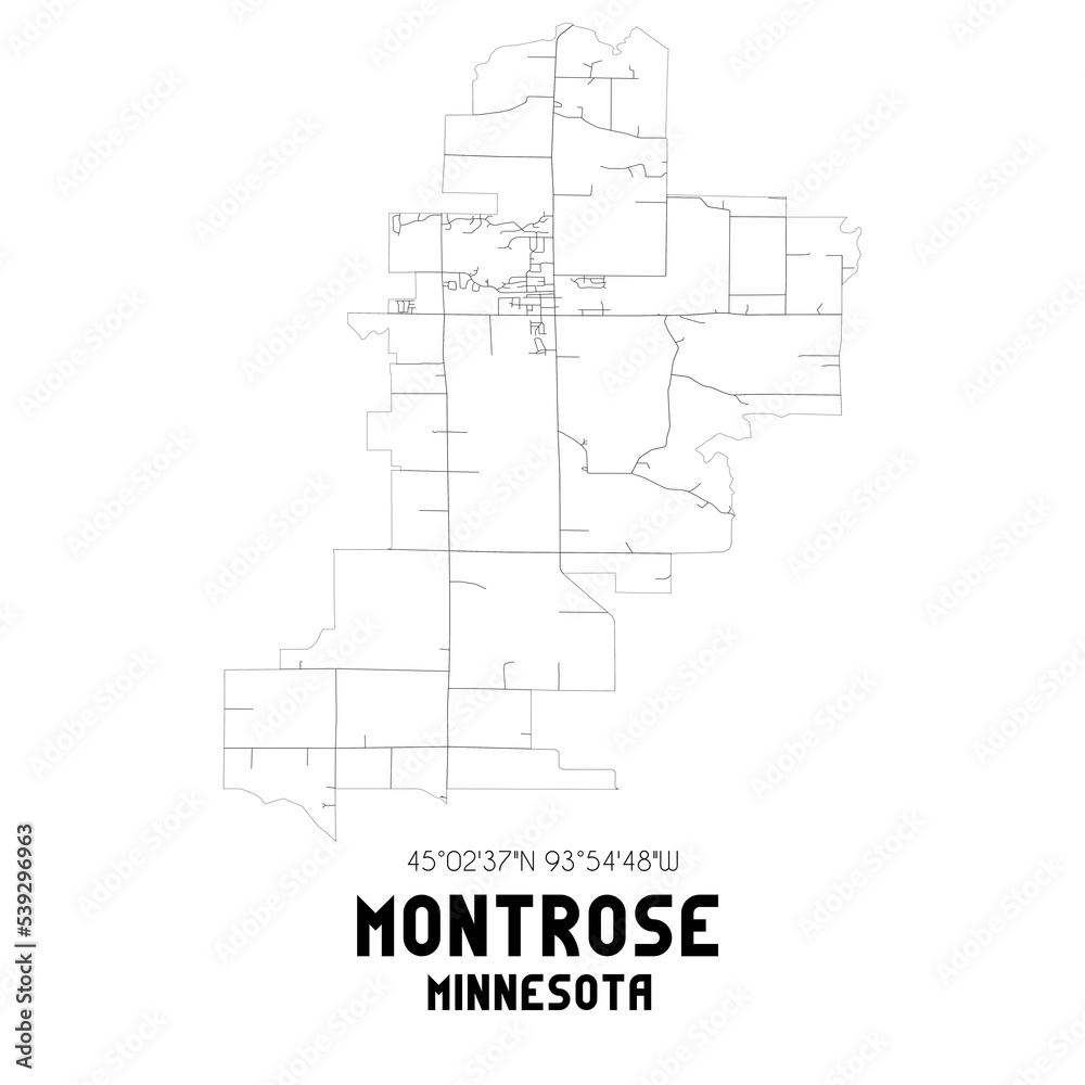 Montrose Minnesota. US street map with black and white lines.