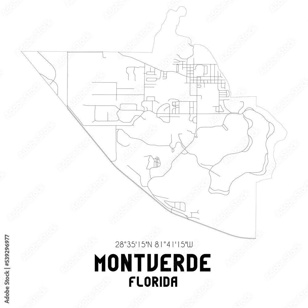 Montverde Florida. US street map with black and white lines.