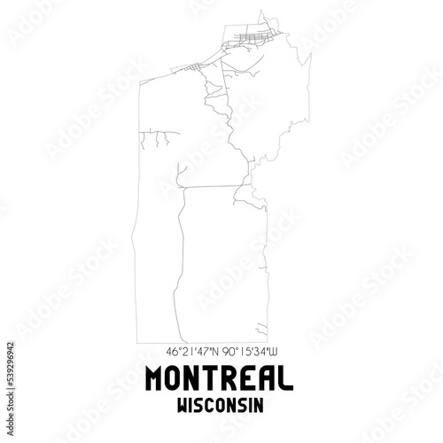 Montreal Wisconsin. US street map with black and white lines. photo