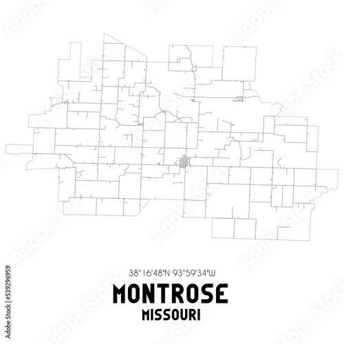 Montrose Missouri. US street map with black and white lines.