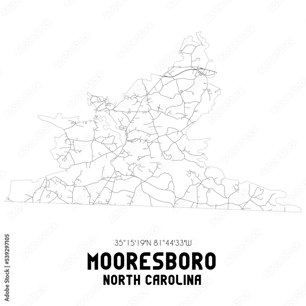 Mooresboro North Carolina. US street map with black and white lines.