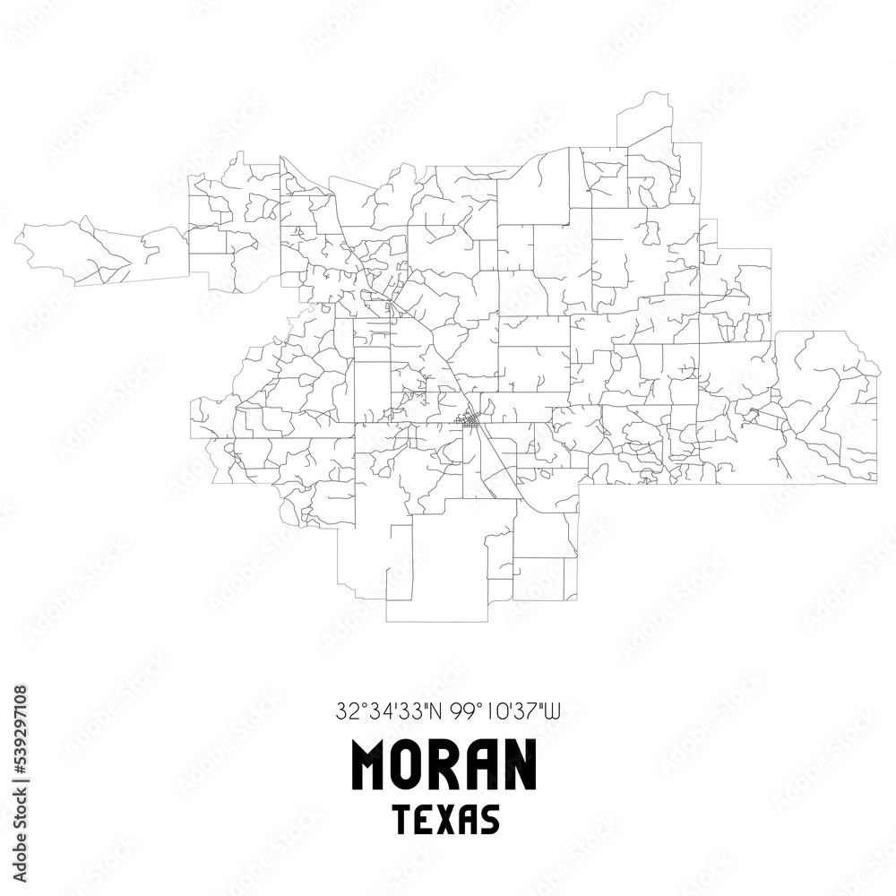 Moran Texas. US street map with black and white lines.