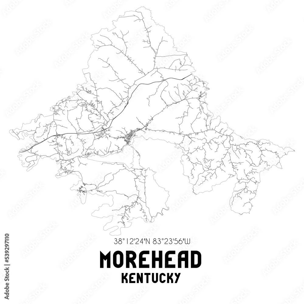 Morehead Kentucky. US street map with black and white lines.
