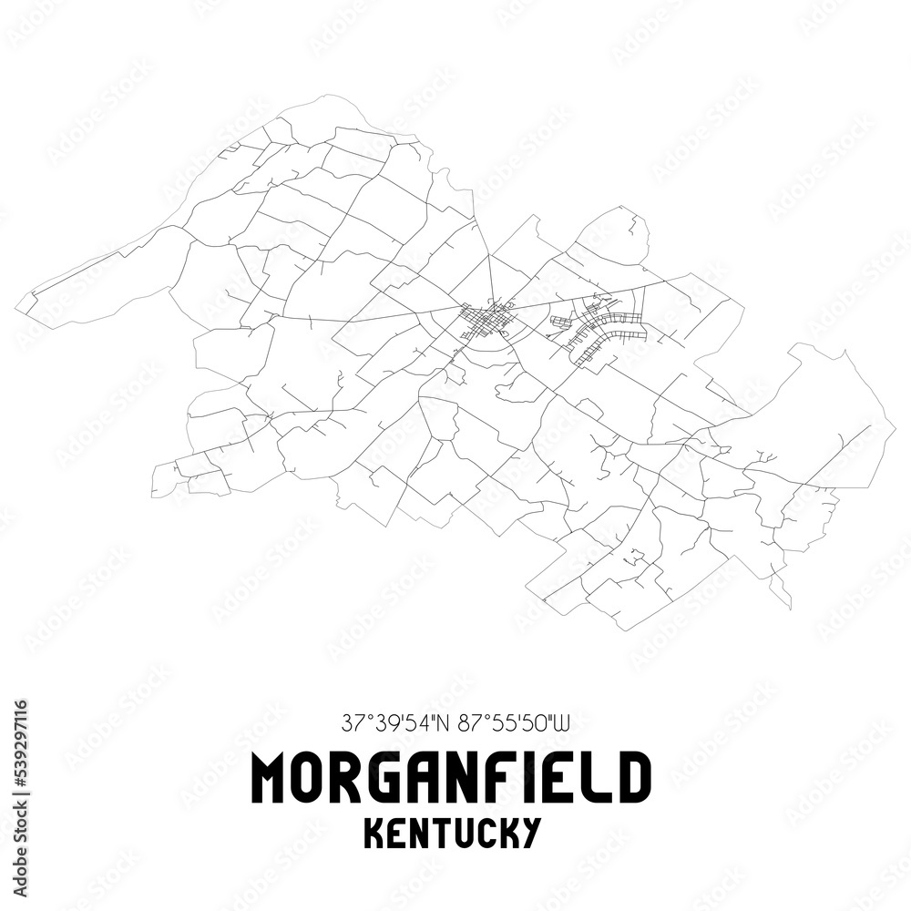 Morganfield Kentucky. US street map with black and white lines. Morganfield Kentucky. US street map with black and white lines.