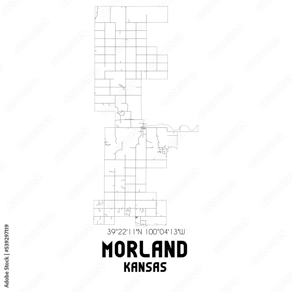 Morland Kansas. US street map with black and white lines. Morland Kansas. US street map with black and white lines.