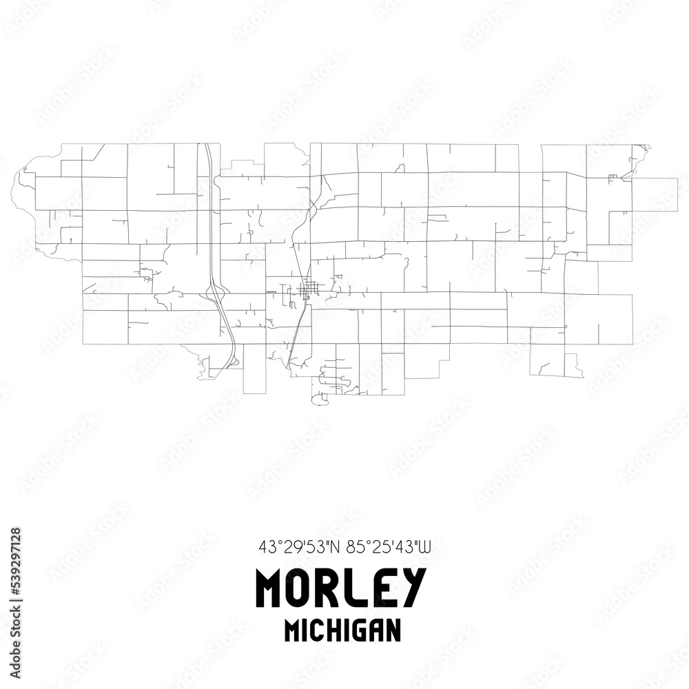 Morley Michigan. US street map with black and white lines.