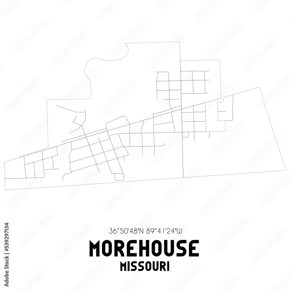 Morehouse Missouri. US street map with black and white lines.