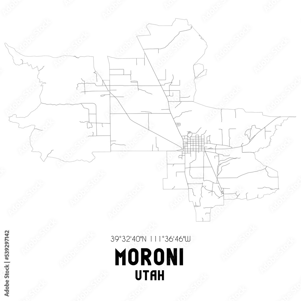 Moroni Utah. US street map with black and white lines.
