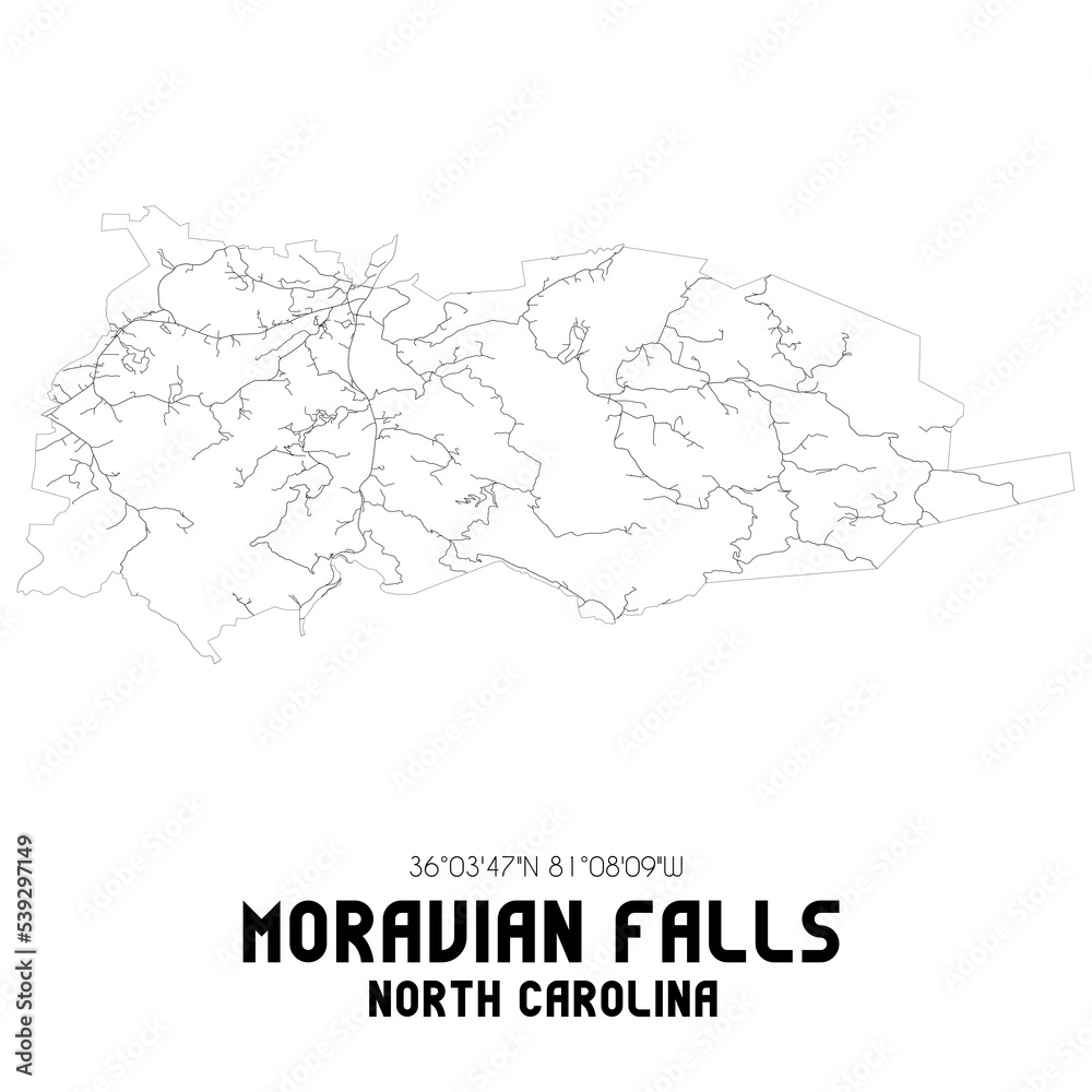 Moravian Falls North Carolina. US street map with black and white lines