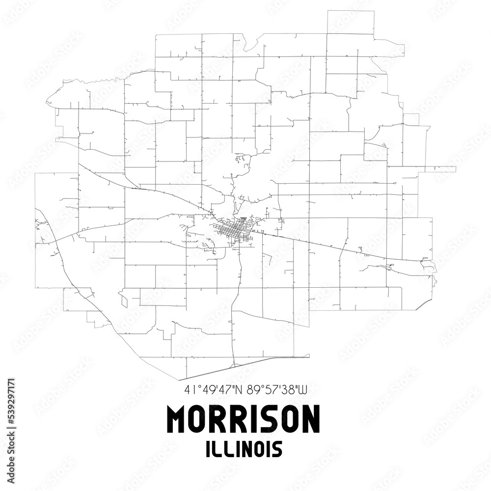 Morrison Illinois. US street map with black and white lines.