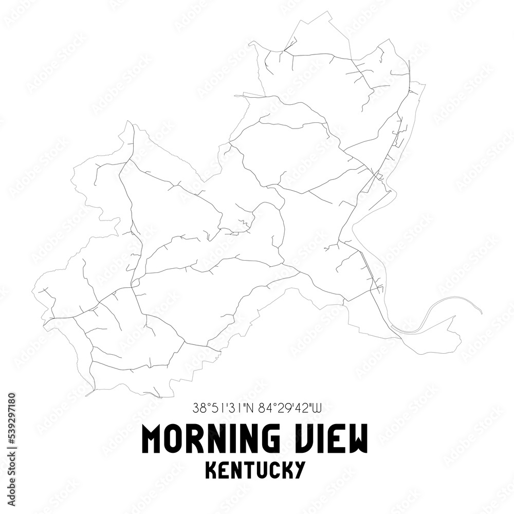 Morning View Kentucky. US street map with black and white lines.