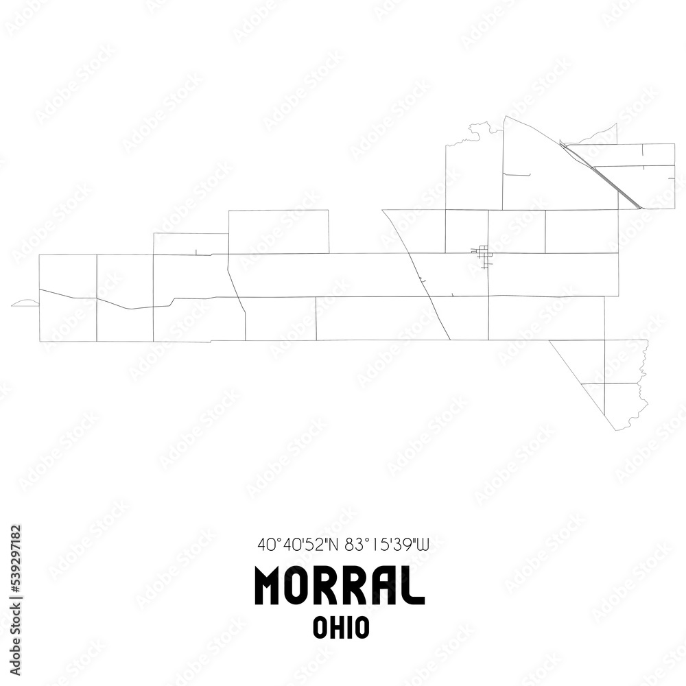 Morral Ohio. US street map with black and white lines.