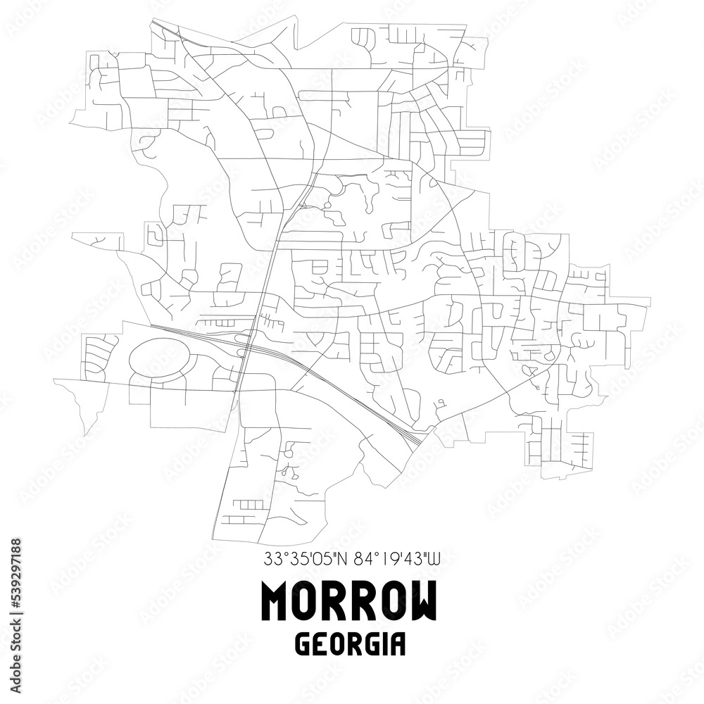 Morrow Georgia. US street map with black and white lines.