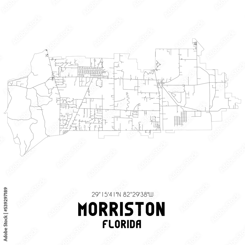 Morriston Florida. US street map with black and white lines.