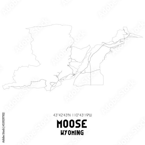 Moose Wyoming. US street map with black and white lines.