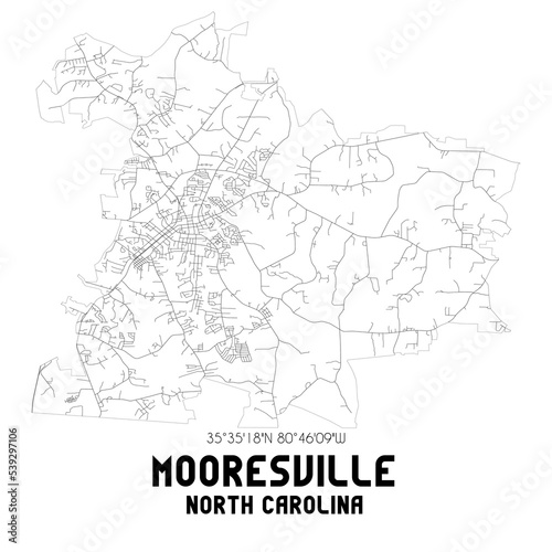 Mooresville North Carolina. US street map with black and white lines.