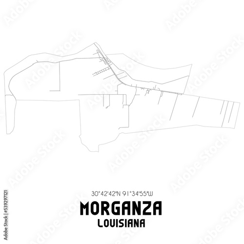 Morganza Louisiana. US street map with black and white lines.
