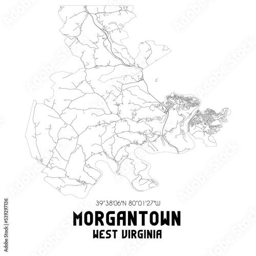 Morgantown West Virginia. US street map with black and white lines.