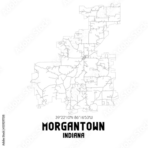 Morgantown Indiana. US street map with black and white lines.