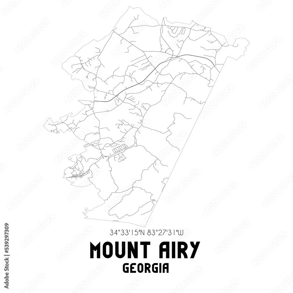 Mount Airy Georgia. US street map with black and white lines.