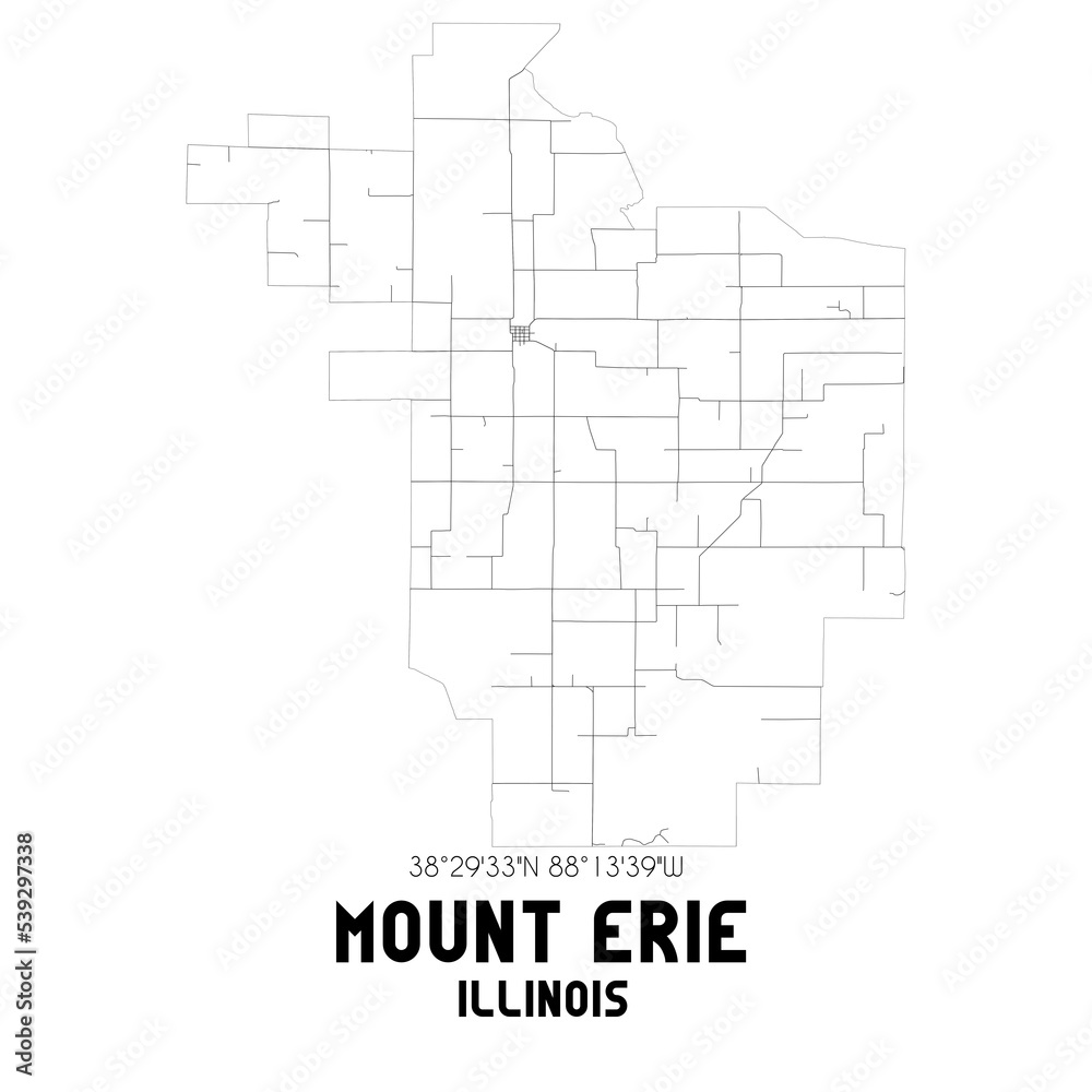 Mount Erie Illinois. US street map with black and white lines.