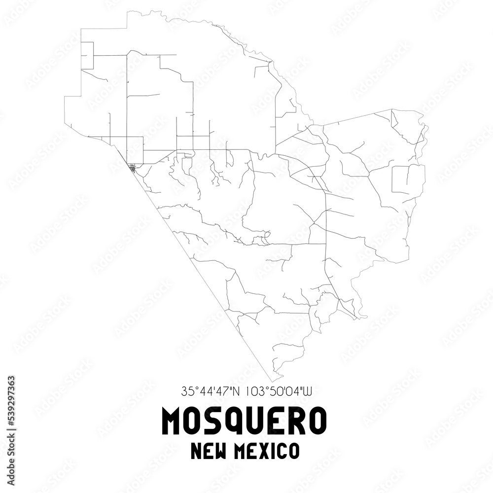 Mosquero New Mexico. US street map with black and white lines.