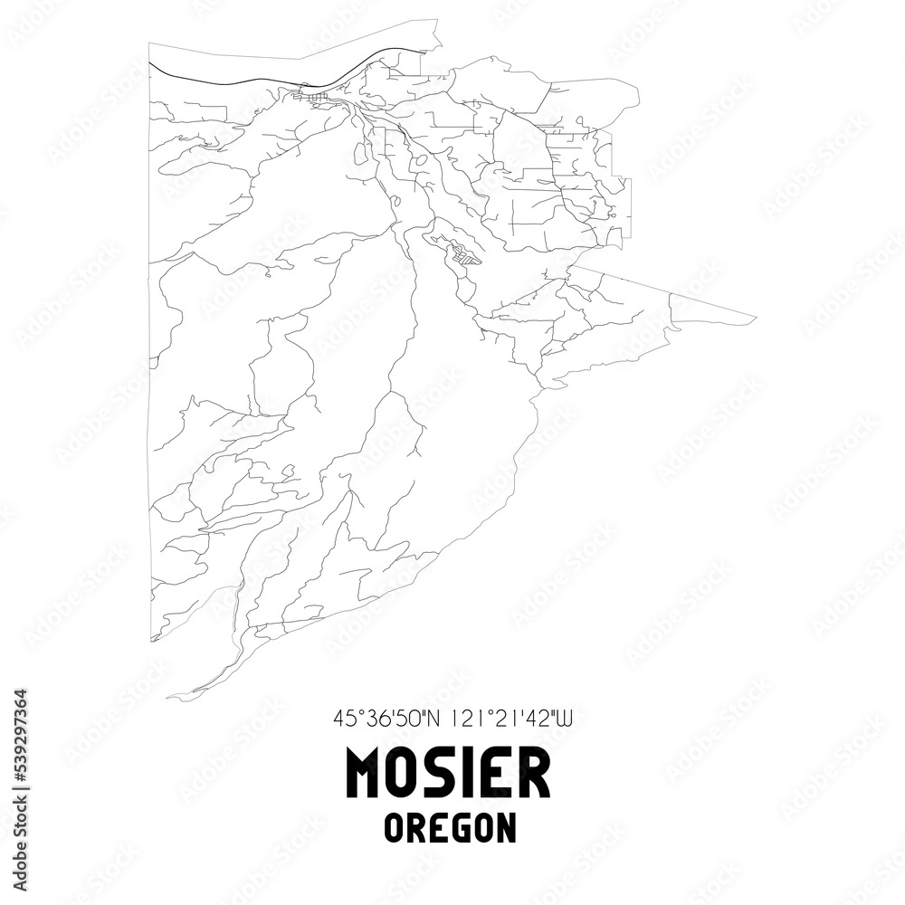 Mosier Oregon. US street map with black and white lines.