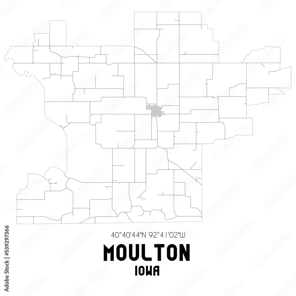 Moulton Iowa. US street map with black and white lines. Moulton Iowa. US street map with black and white lines.