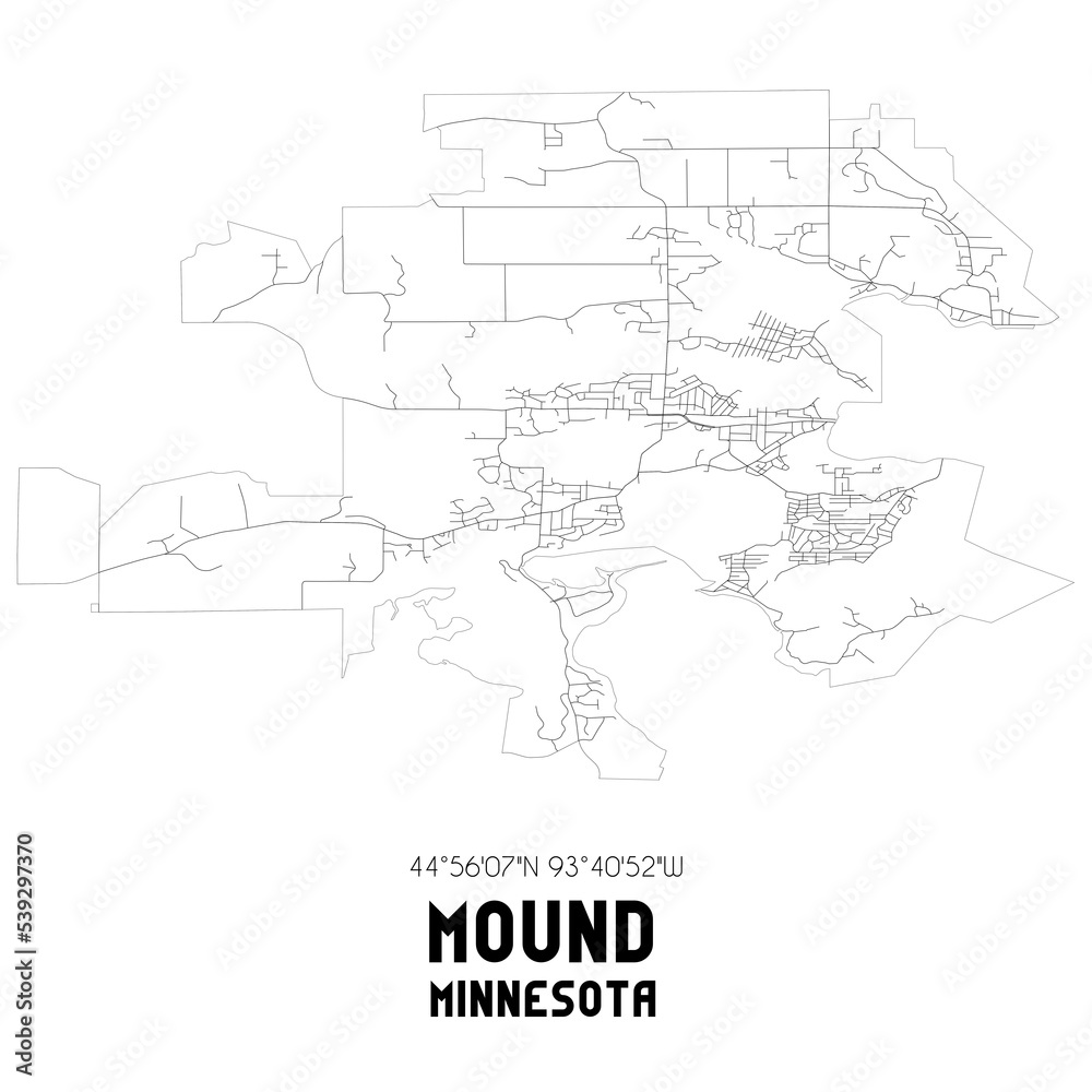 Mound Minnesota. US street map with black and white lines.