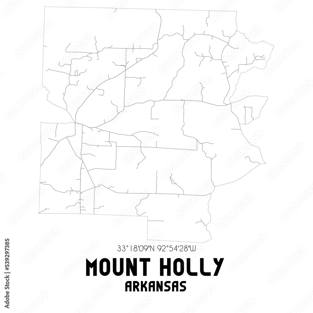 Mount Holly Arkansas. US street map with black and white lines.
