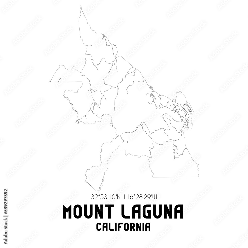 Mount Laguna California. US street map with black and white lines